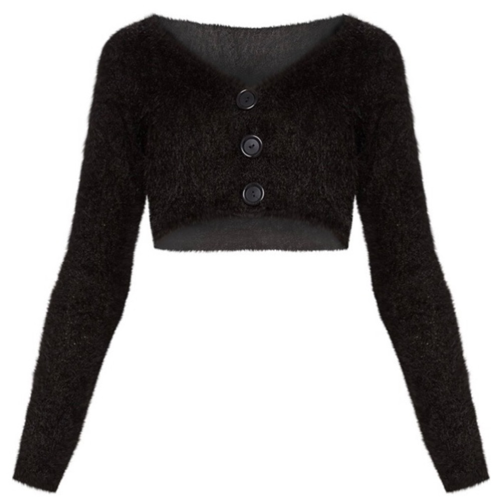 NWT Prettylittlething Black Eyelash Button Cardigan Size S
